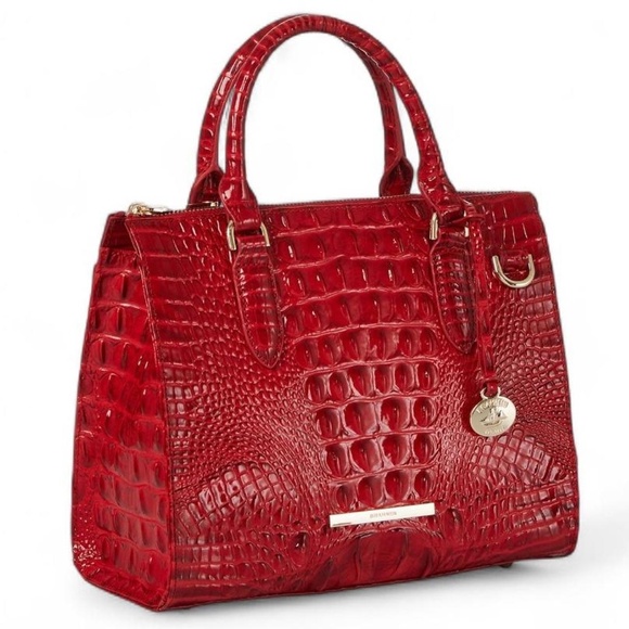 Brahmin Anywhere Convertible Melbourne Embossed Leather Satchel in Carnation Red - Picture 2 of 5